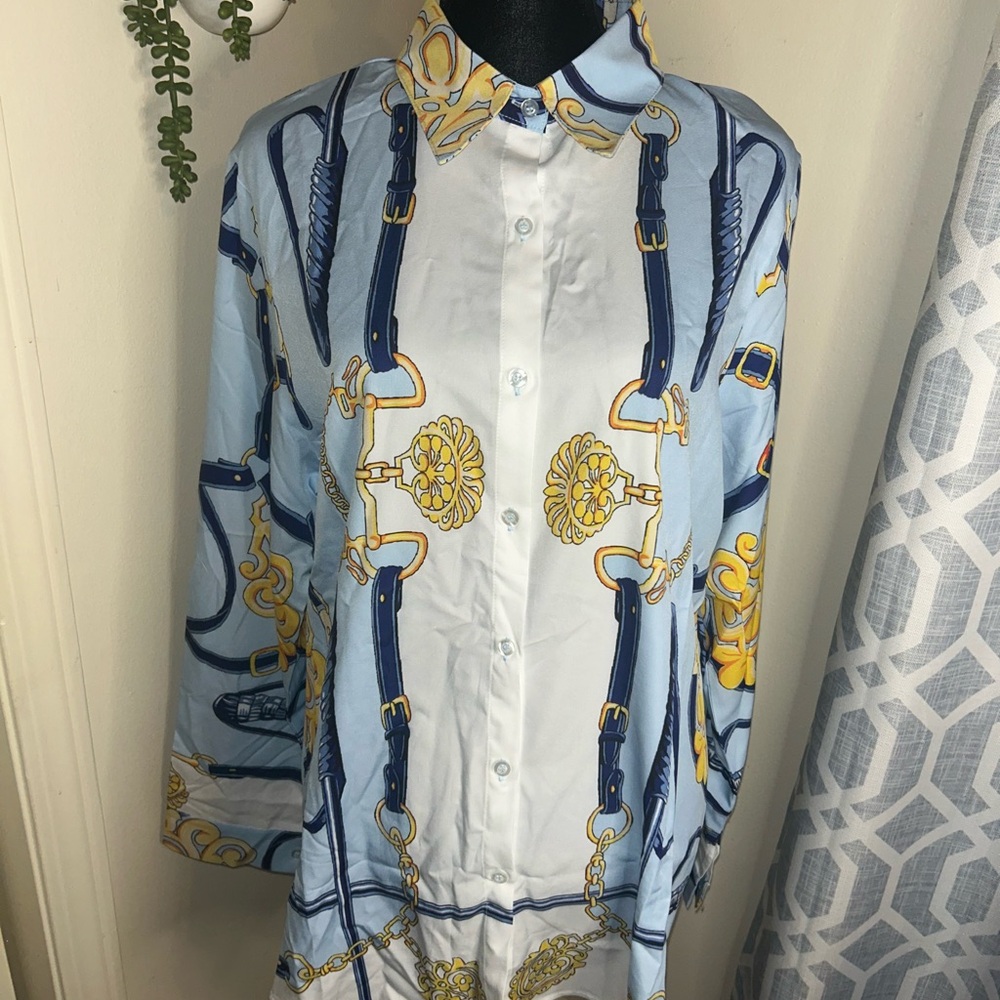 Stylish Blue and Gold Button-Up Shirt